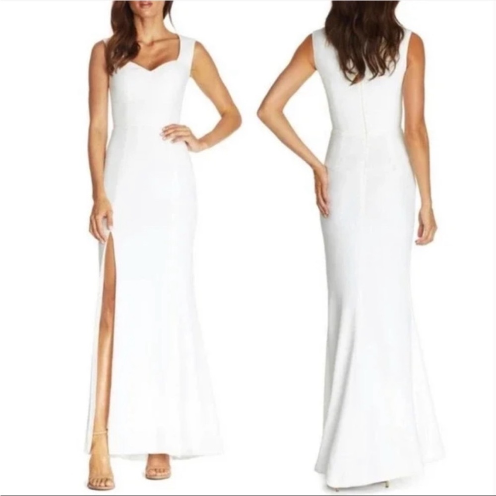 DRESS THE POPULATION Monroe Side Slit White Gown Dress size medium